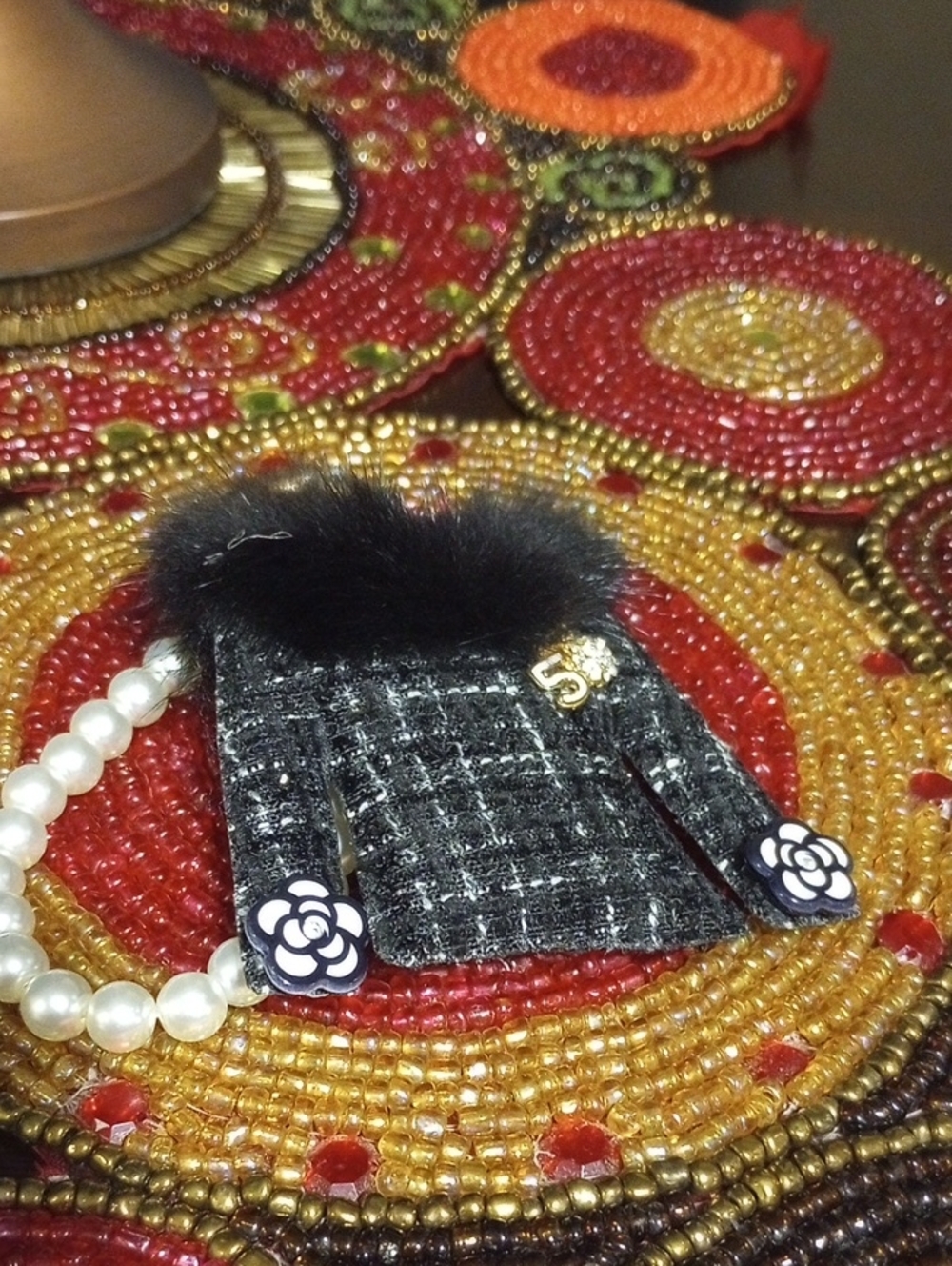 Tweed Bag Charm With Pearls - Picture 8 of 15